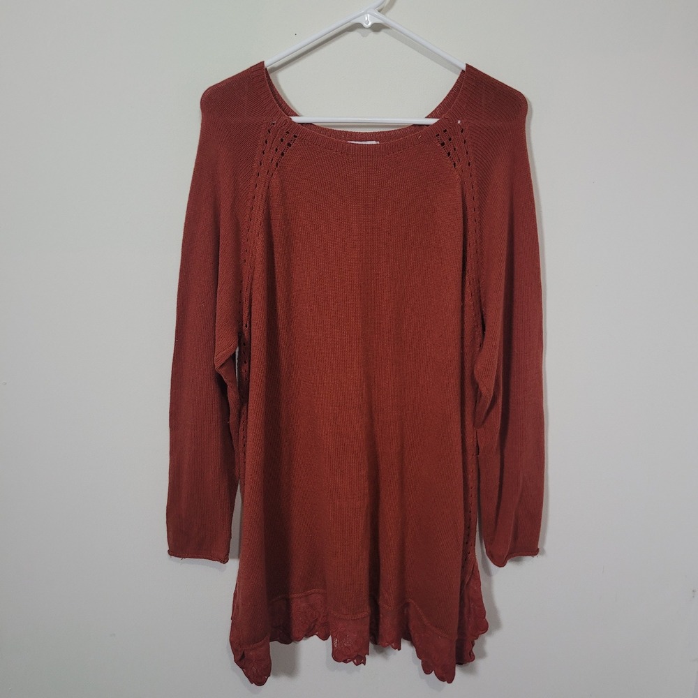 Soft Surroundings Size 2X Tunic Sweater Womens Rust Lace Trim Pointelle Knit